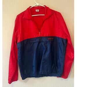 Men's Vintage 80s Adidas Red & Blue 1/4 Zip Packable Windbreaker Jacket Sz Med